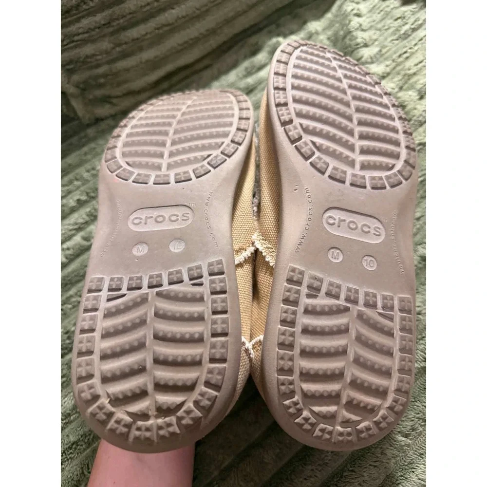 Crocs Mens 10 Santa Cruz Tan Canvas Slip On Loafers Frayed Edge Casual Shoes